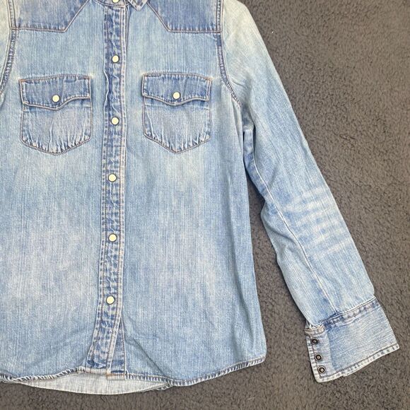 J Crew Shirt Womens 2 Blue Selvedge Pearl Snap Western Cowgirl Denim - Picture 3 of 13